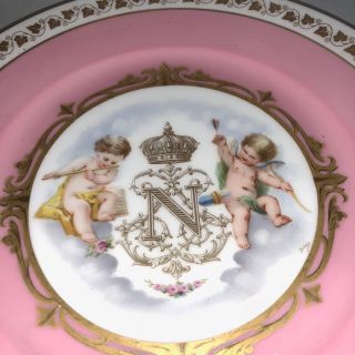 Chateau Des Tuileries King Louis Cherubs Hand Painted Signed Monogram Plate Pink 2