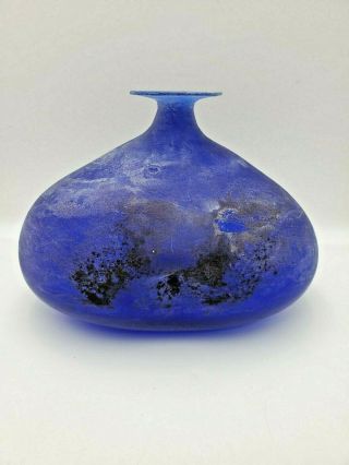 Vintage Cenedese Murano Glass Scavo Cobalt Blue Vase