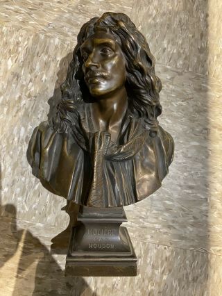 19th Century Patinated Bronze Bust Of Moliere After Houdon