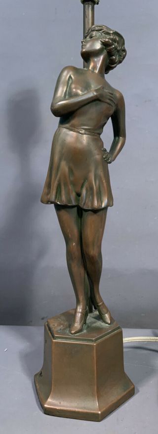 Antique Art Deco Era Bronzed Spelter Semi Nude Lady Statue Old Boudoir Lamp