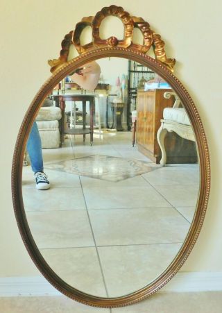 Large Vintage 34 " Ornate Oval Gold Bow Ribbon Hanging Wall Mirror
