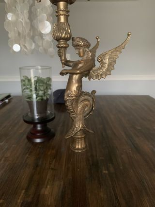Rare Antique Brass Bronze “melusine” Winged Mermaid Candelabra 2ft,