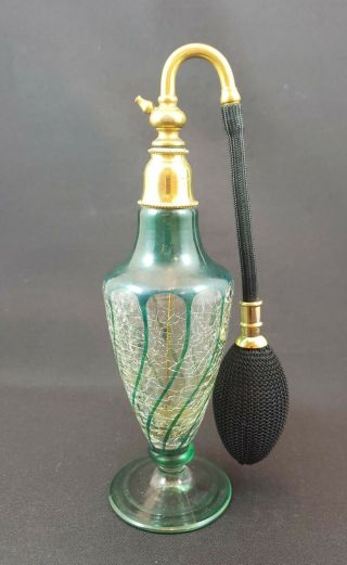 Art Deco Czech Crackle Glass Perfume Atomizer Bottle