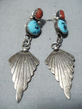 Marvelous Vintage Navajo Sleeping Beauty Turquoise Sterling Silver Earrings Old