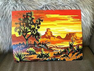 Vtg Desert Scene Oranges Paint By Number 1950’s Mid Century Modern 16” X 12”