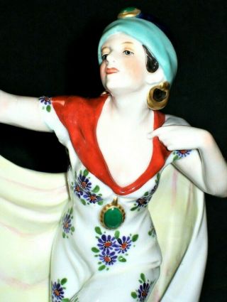 Antique German Art Deco Katzhutte Lady Harem Dancer Flapper Porcelain Figurine