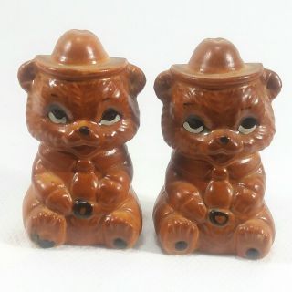 Vintage Brown Bear (smokey The Bear) Salt And Pepper Shakers