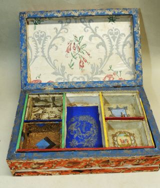 Antique 1920s Art Deco Wood Wallpaper Box Folk Art Paper Trinket Jewelry Tray