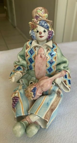 Gorgeous Rare Vintage Porcelain Clown Figurine By Gumps San Francisco Made Italy