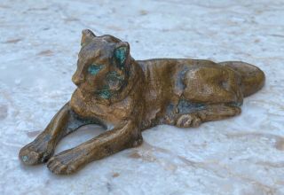 Antique Signed Tiffany Studios Bronze Lion Sculpture Paperweight 2