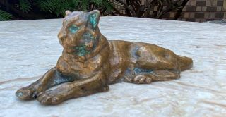 Antique Signed Tiffany Studios Bronze Lion Sculpture Paperweight 3
