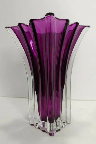 Vera Wang 7 1/2 " Tall Ribbed Vase Purple Art Glass