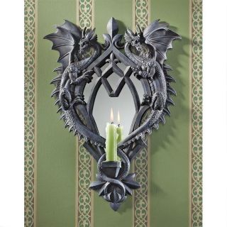 Medieval Gothic Dragon Mirrored 17.  5 " Wall Sculpture Mirror By Liam Manchester