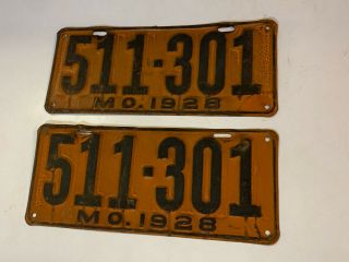 Vintage Antique 1928 Matched Pair Missouri License Plates Set 511 - 301
