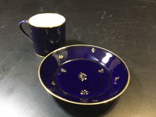 Antique Sevres Cup & Saucer,  Cobalt Blue Gilt Decoration Signed