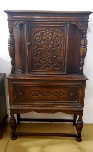 Vintage Carved Solid Wood China Cabinet