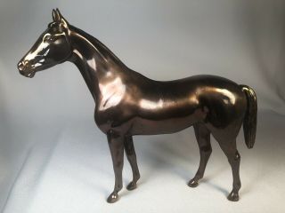 Large Vintage Bronze Toned Metal Standing Thoroughbred Horse Figurine,