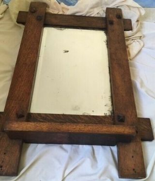 Antique Arts And Crafts/mission Style Oak Wall Mirror With Shelf - Updated
