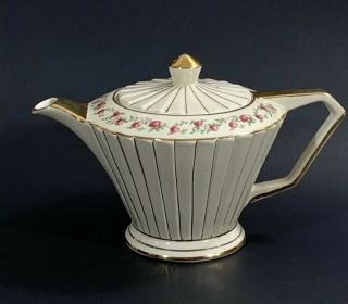 Vintage Sadler Teapot Ivory With Pink Roses Art Deco Gold Trim 2129 Tea Pot