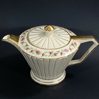 Vintage Sadler teapot ivory with pink roses art deco gold trim 2129 tea pot 2