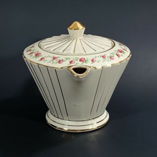 Vintage Sadler teapot ivory with pink roses art deco gold trim 2129 tea pot 3