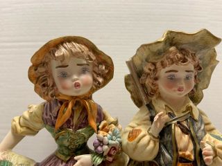 Capodimonte Boy & Girl with Swans Large Bisque Figural Grouping Vintage Italian 2