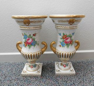 Pair Antique French Empire 19th Century Old Paris Porcelain Urn Vases France