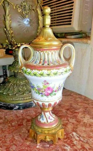 Vintage French Sevres Porcelain And Bronze Urn.  Xix C.