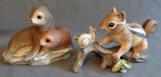 Vintage 1980s Homco Masterpiece Porcelain Baby Animals Seal Chipmunk Figurines