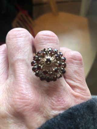 Vintage 14k Gold Garnet Ring 2.  7 Gram Siam Princess Tiered Crown Harem Size 7.  5