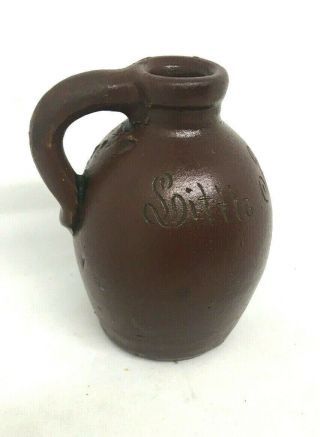 Rare Antique Stoneware Incised Little Brown Jug With Handle 3 - 1/4 "