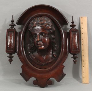 Large Antique 10thc Carved Walnut Victorian Womans Head Architectural Fragment