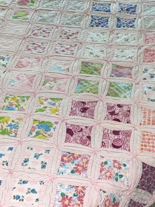 Wow Vintage Handmade Hand Stitched Cathedral Window Quilt 66 " X 85 "