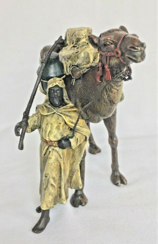 Franz Bergman Antique Austrian Very Rare Bronze Arab With Camel