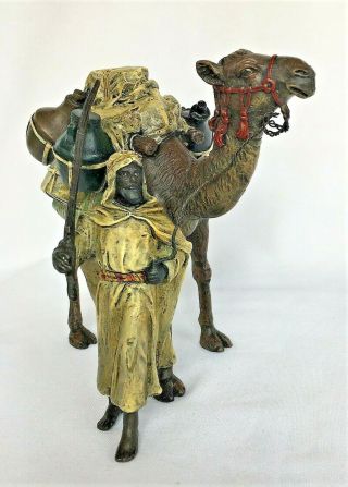 Franz Bergman Antique Austrian Very Rare Bronze Arab With Camel 2