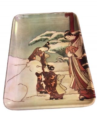 Vintage Decorative Crafts Inc Italy Melamine Tip Tray Asian Scene 4 X 6