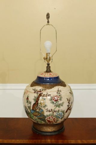 F48963EC: Pair Large Chinese Porcelain Table Lamps w.  Bronze Trim 2