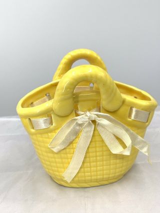 Vintage Yellow Open Lace Ceramic Basket Trinket Basket Planter Nursery