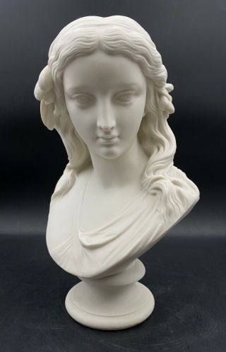 1870s Antique English Copeland Parian Spring Modeled Malempre Scultured Bust 12 "
