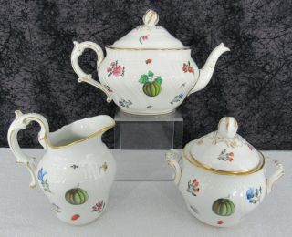 Vintage Richard Ginori Perugia Italian Porcelain Teapot,  Sugar Bowl,  & Creamer