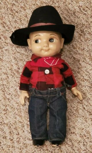 Vintage Buddy Lee Doll Cowboy Jeans Denim Hat Cap Antique Flannel Bandana Rare