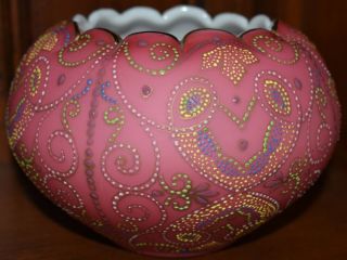Victorian Crimped Vase Bowl Enamel Hand Painted Pink Vintage