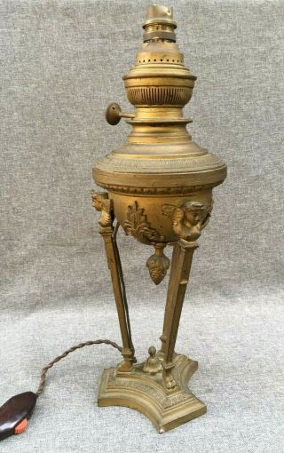 Big Antique French Lamp Base Made Of Bronze 19th Century Empire Caryatids