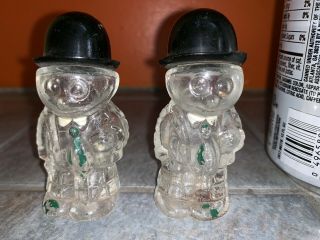 Vintage Glass Snowman Snowmen Salt & Pepper Shakers Set