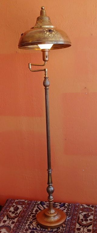 Antique Victorian Ornate Vintage Floor Lamp Ornate Brass Shade With Jewels