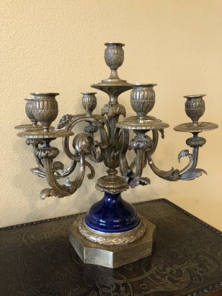 Large French Bronze Porcelain Sevres - Style Candelabra Wow