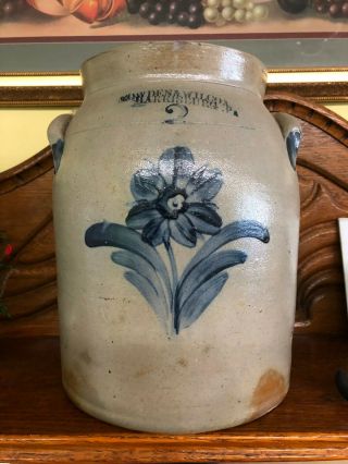 Antique 2 Gal.  Cowden - Wilcox Stoneware Jug Great Cobalt Blue Flower