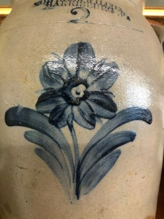 Antique 2 Gal.  Cowden - Wilcox Stoneware Jug Great Cobalt Blue Flower 2