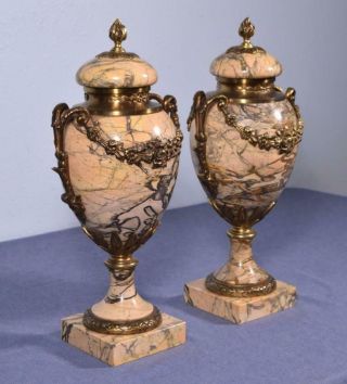 17 " Xxl Antique French Louis Xvi Bronze & Marble Urns/vases