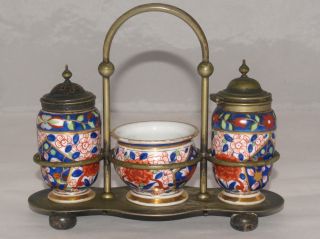 Antique Royal Vienna Porcelain Salt & Pepper Condiment Set Japanese Imari Style